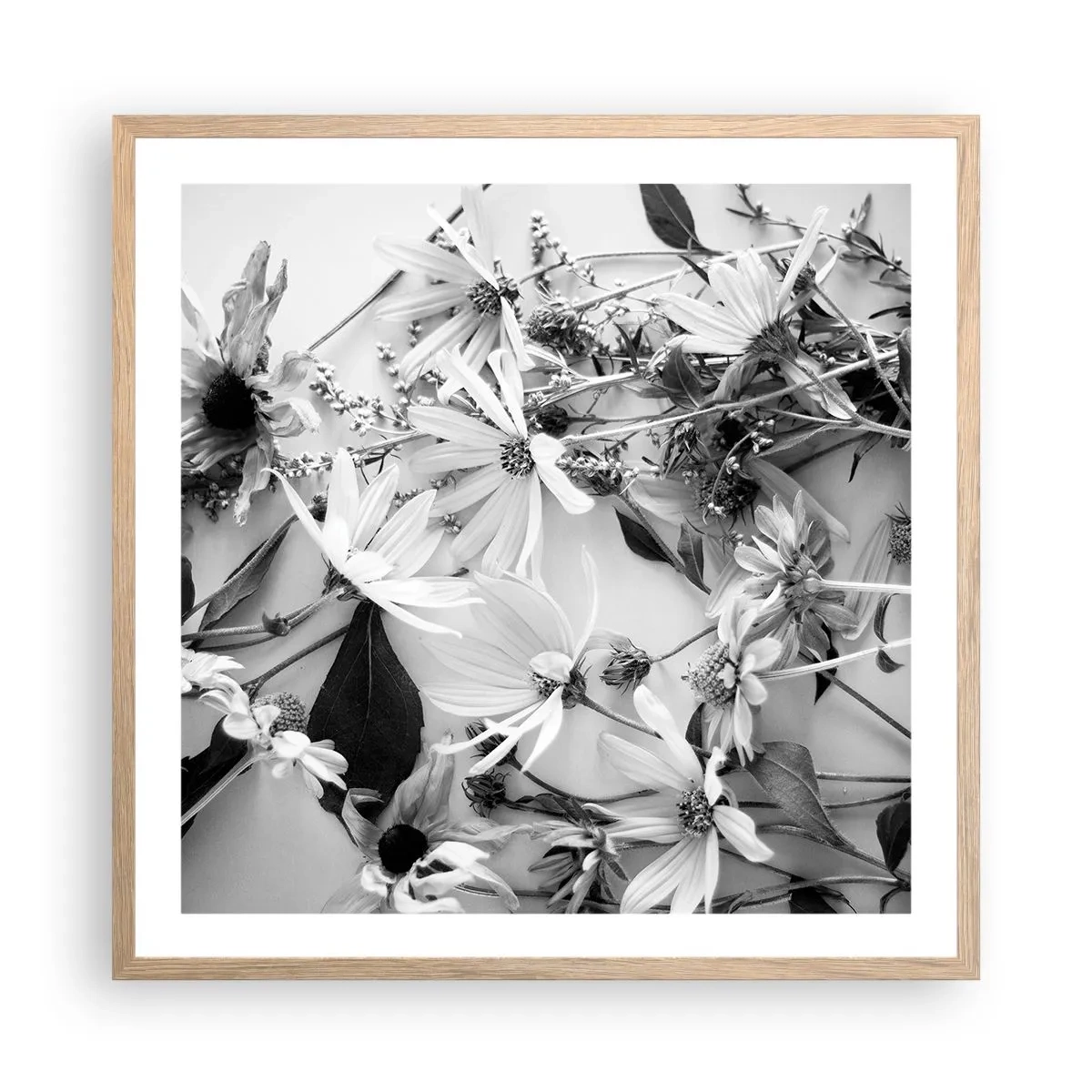 Een poster in een licht eiken lijst - Niet-boeket bloemen - 60x60 cm