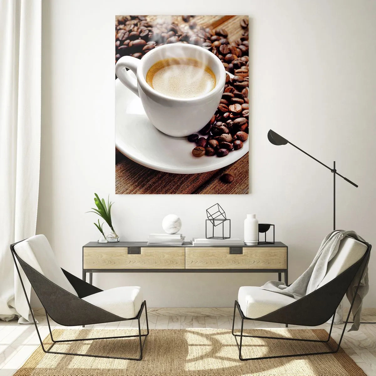 Schilderen op glas - Koffie op de bank - 50x70 cm