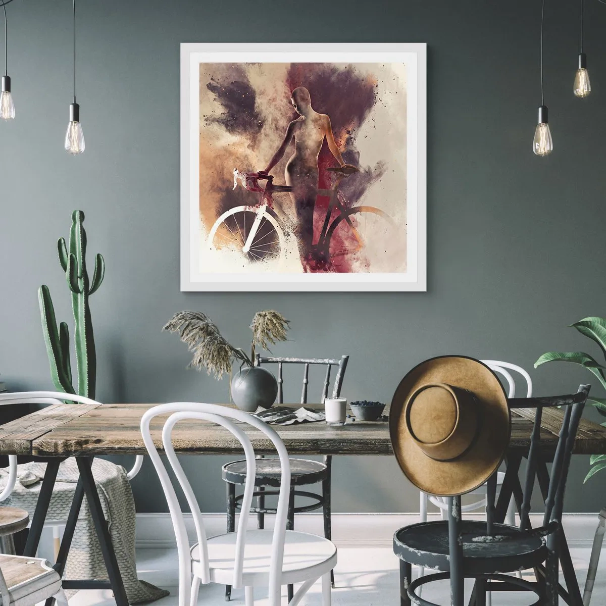 Poster in een witte lijst - Een fietsziel in marmeren vormen - 30x30 cm