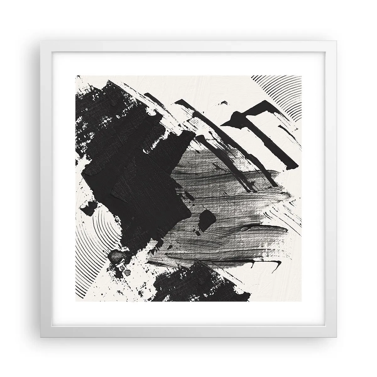 Poster in een witte lijst - Abstractie – expressie van zwart - 40x40 cm