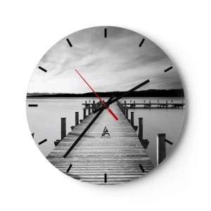 Wandklok - Klok - Een houten pier die naar de diepten van een rustig meer leidt - 30x30cm - Bij de waterput - vrede - Moderne wanddecoratie voor woonkamer, keuken en slaapkamer ARTTOR