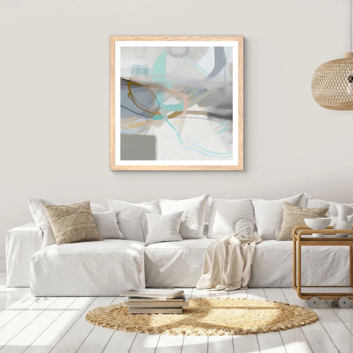 Een poster in een licht eiken lijst - Mistige abstractie - 40x40 cm