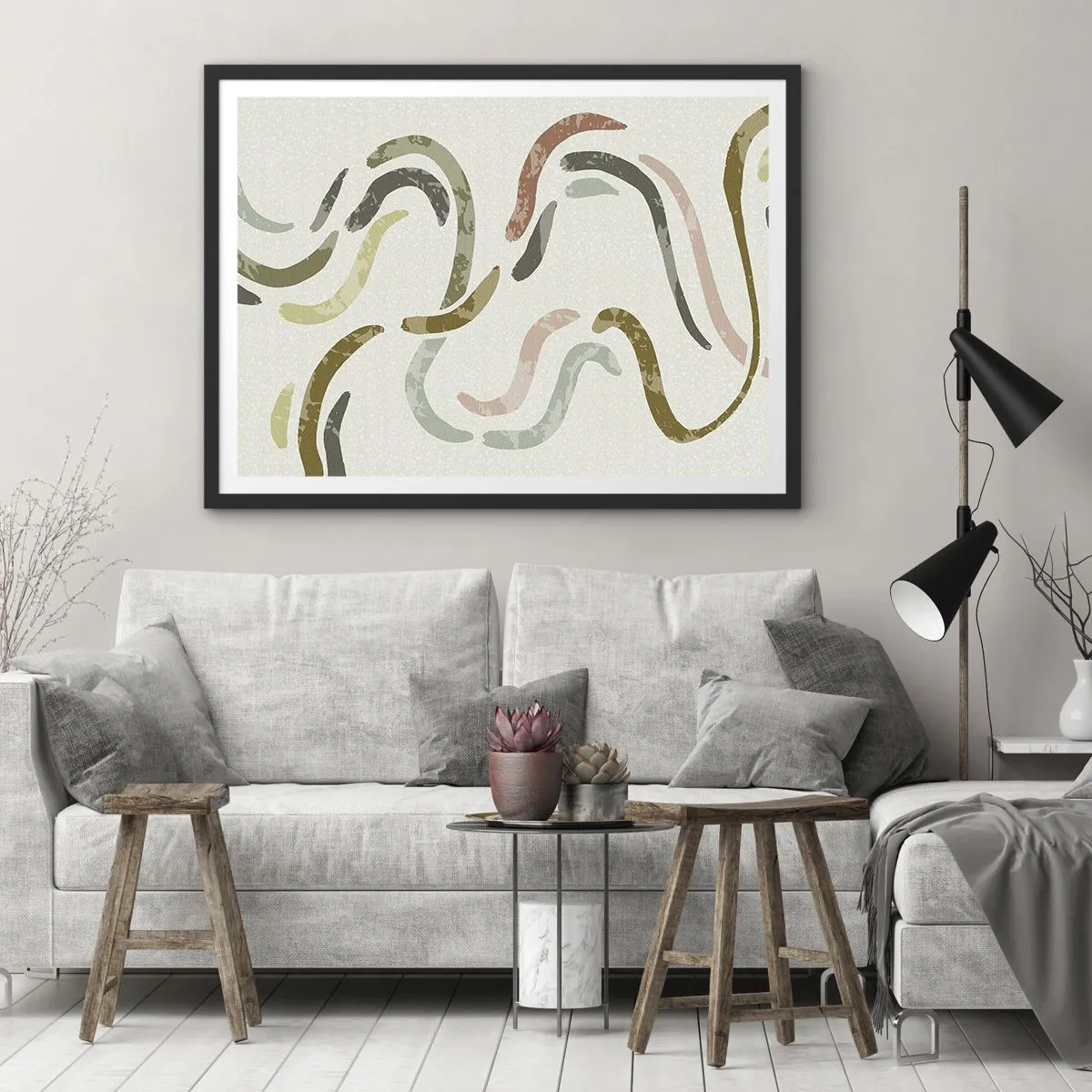 Poster in een zwarte lijst - Een vrolijke dans van abstractie - 40x30 cm