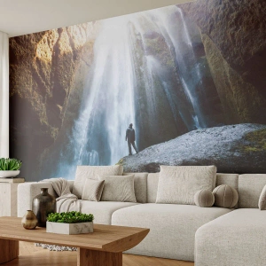 Fotobehang Standard Eco - Herstel van proporties - Waterval, Rotsen, Grot - 200x140 cm