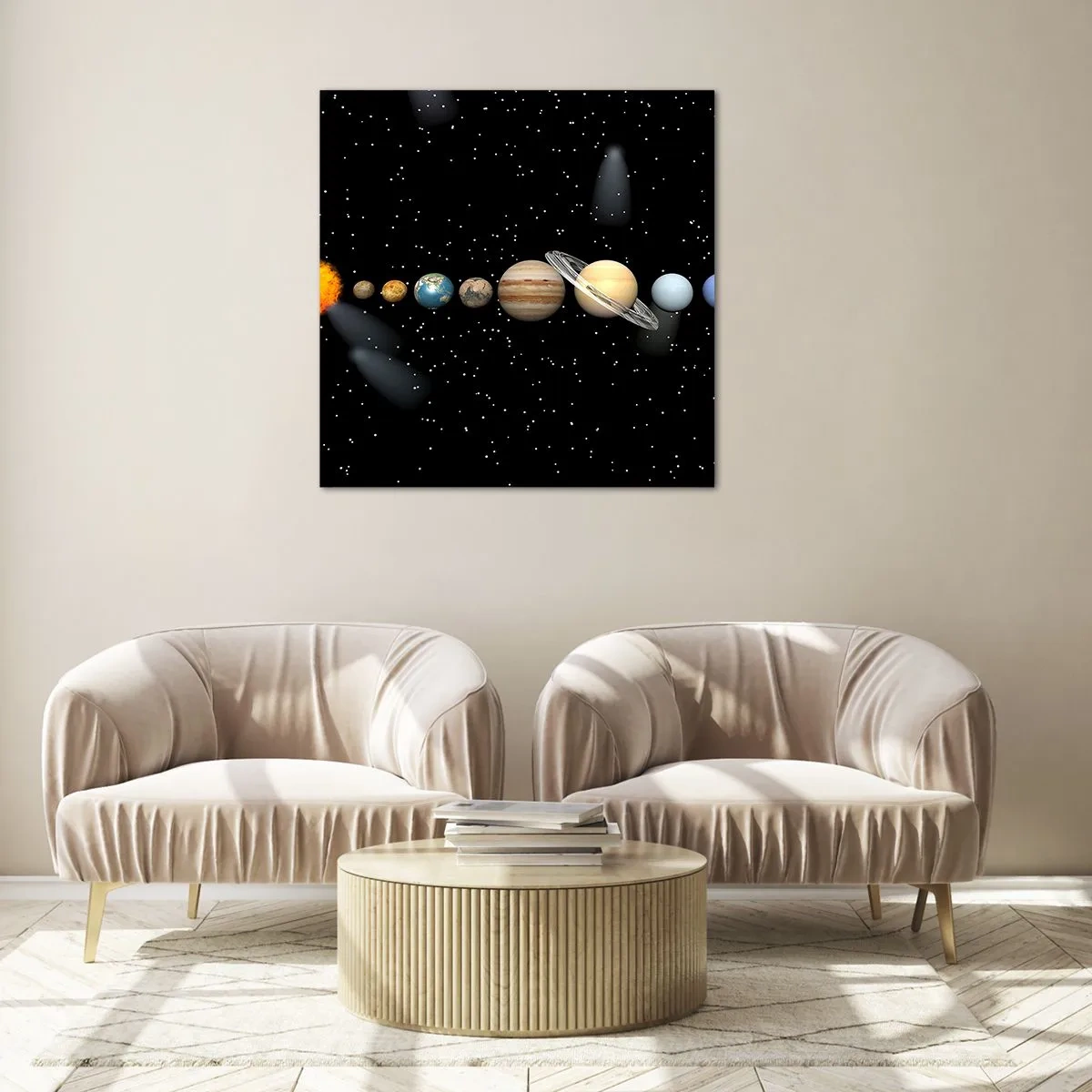 Schilderen op glas - En de planeten razen, razen...  - 70x70 cm
