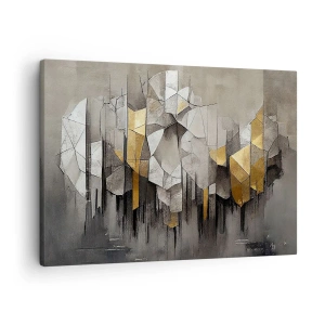 Schilderen op canvas - Geometrische abstractie in tinten goud en grijs - 70x50cm - Compositie van ijs en licht - Moderne wanddecoratie voor woonkamer en slaapkamer ARTTOR