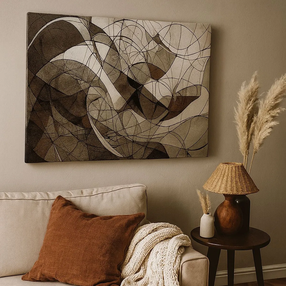 Schilderen op canvas - Abstract patroon in bruine en aardse tinten - 70x50cm - Circulatie van aardekleuren - Moderne wanddecoratie voor woonkamer en slaapkamer ARTTOR