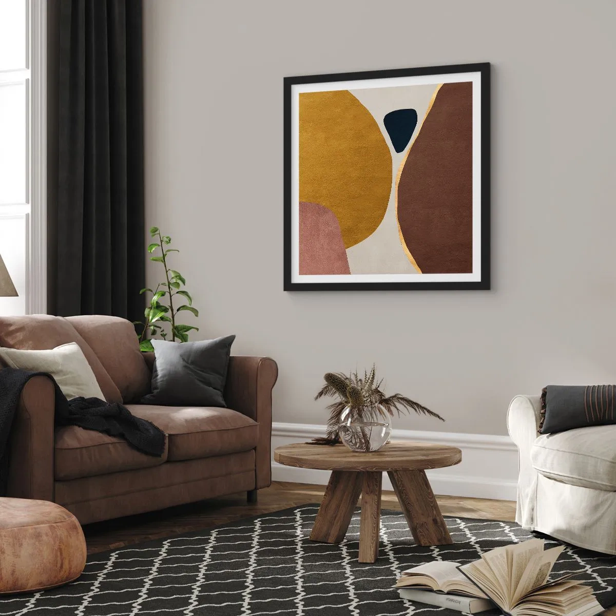 Poster in een zwarte lijst - Abstractie – een plek in de ruimte - 30x30 cm