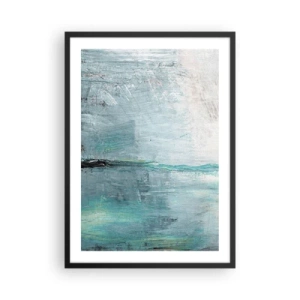Poster in een zwarte lijst - Abstract landschap in tinten blauw en grijs - 50x70cm - Horizontaal in blauw - Moderne wanddecoratie voor woonkamer en slaapkamer ARTTOR