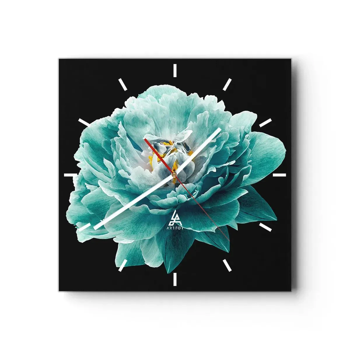 Wandklok - Klok - Blauwe en gouden bloemblaadjes - 30x30 cm