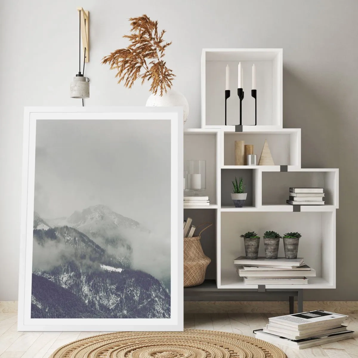 Poster in een witte lijst - Mistige vallei - 61x91 cm