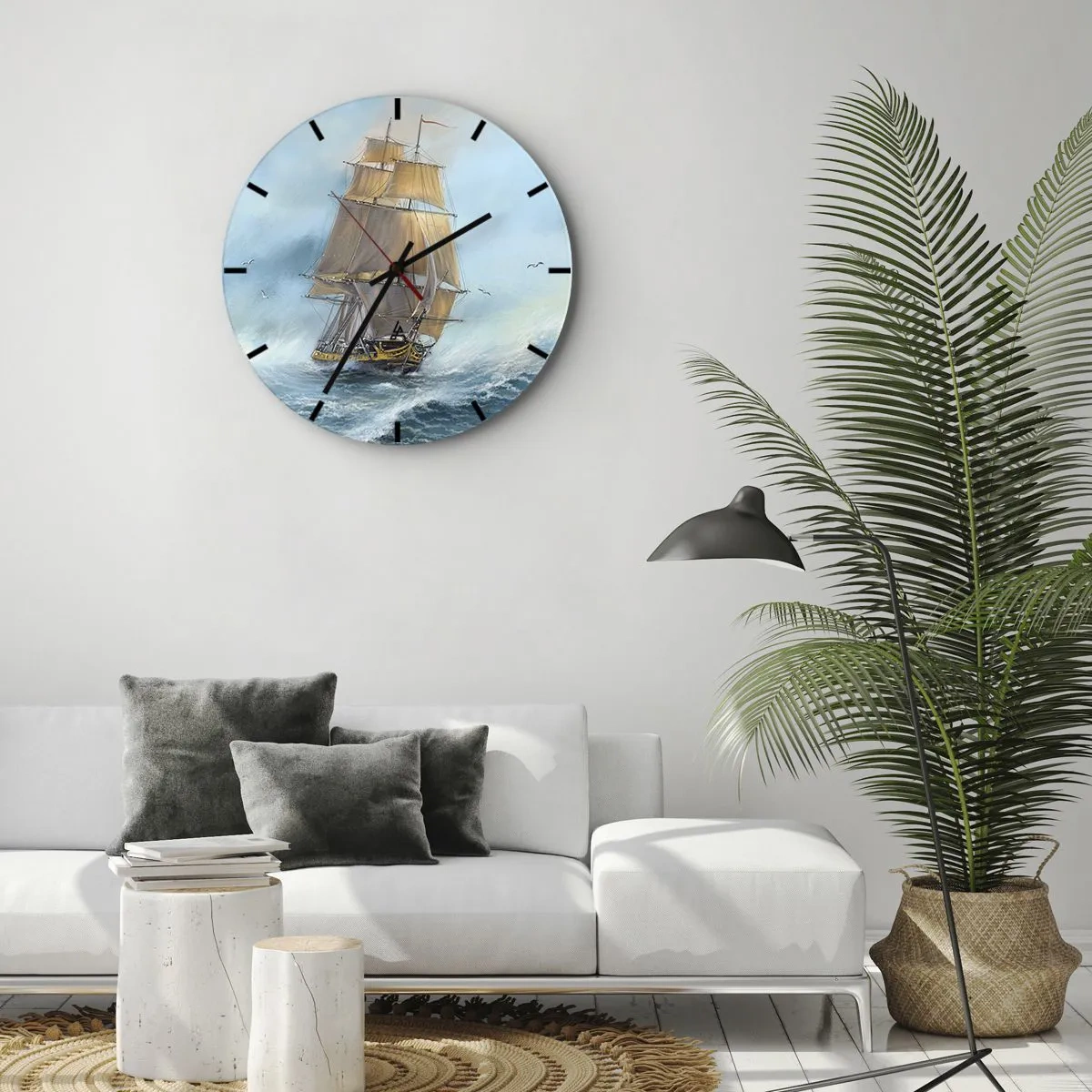 Wandklok - Klok - Haasten over de golven - 40x40 cm