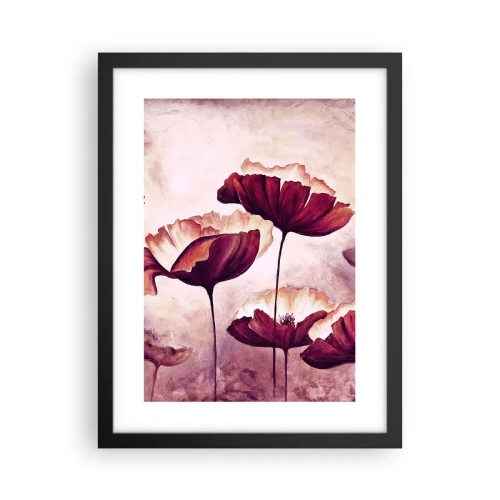 Poster in een zwarte lijst - Rood en wit bloemblad - 30x40 cm