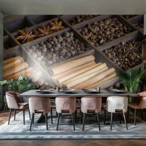 Fotobehang Premium Canvas - Een schatkist aan aroma's - Specerijen, Koffie, Kaneel - 200x140 cm