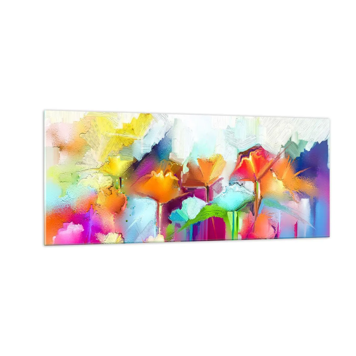Schilderen op glas - De regenboog is tot bloei gekomen - 100x40 cm