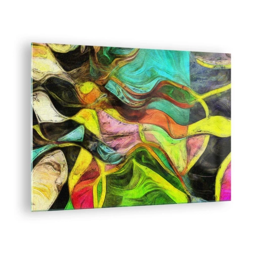 Schilderen op glas - Een abstracte compositie met intense, veelkleurige golven. - 70x50cm - Beweging is leven - Moderne wanddecoratie voor woonkamer en slaapkamer ARTTOR