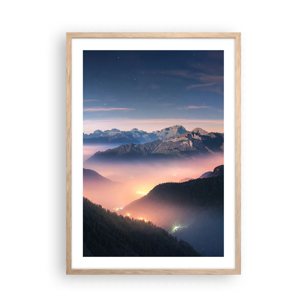 Een poster in een licht eiken lijst - Licht in de dalen - 50x70 cm