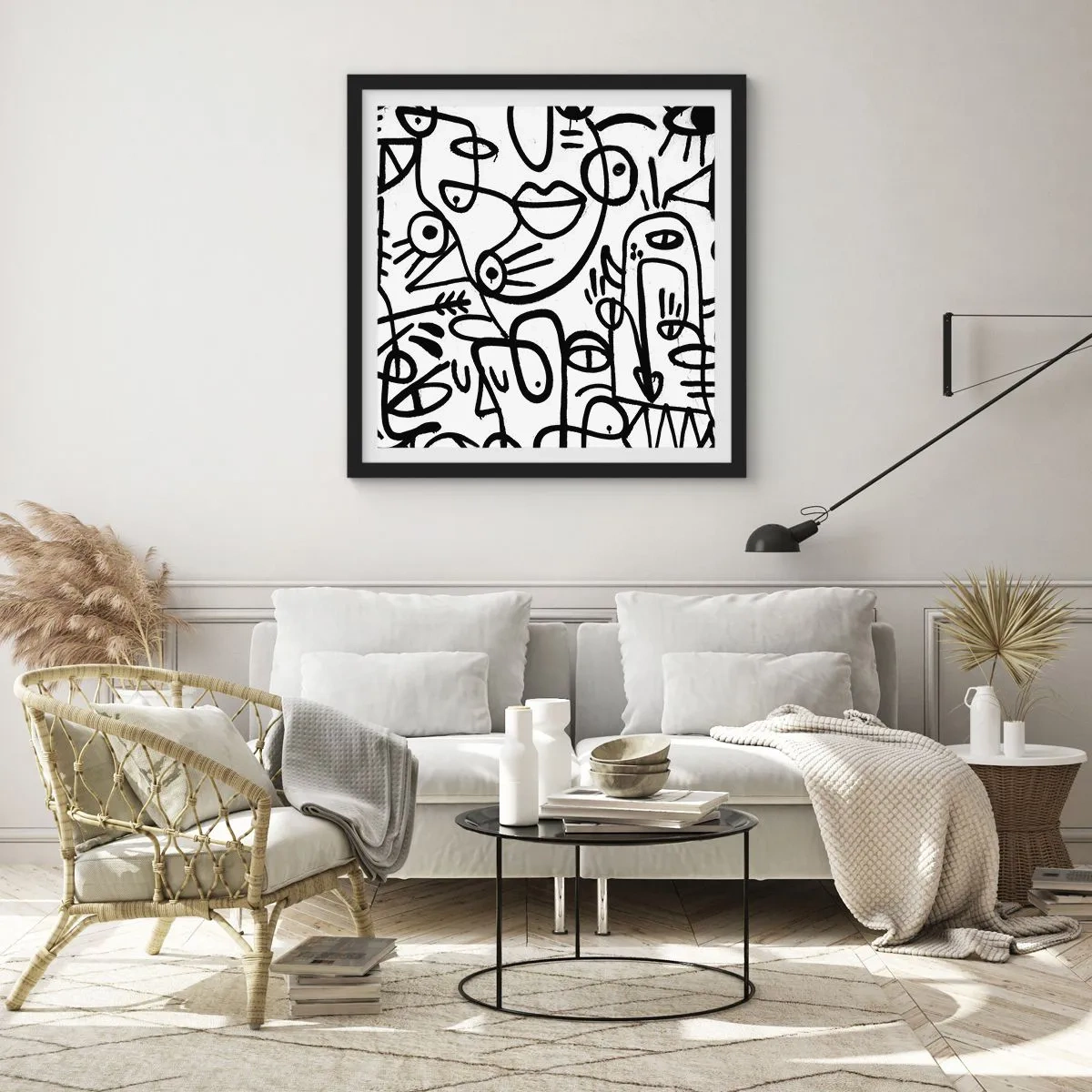 Poster in een zwarte lijst - Gezichten en luchtspiegelingen - 30x30 cm