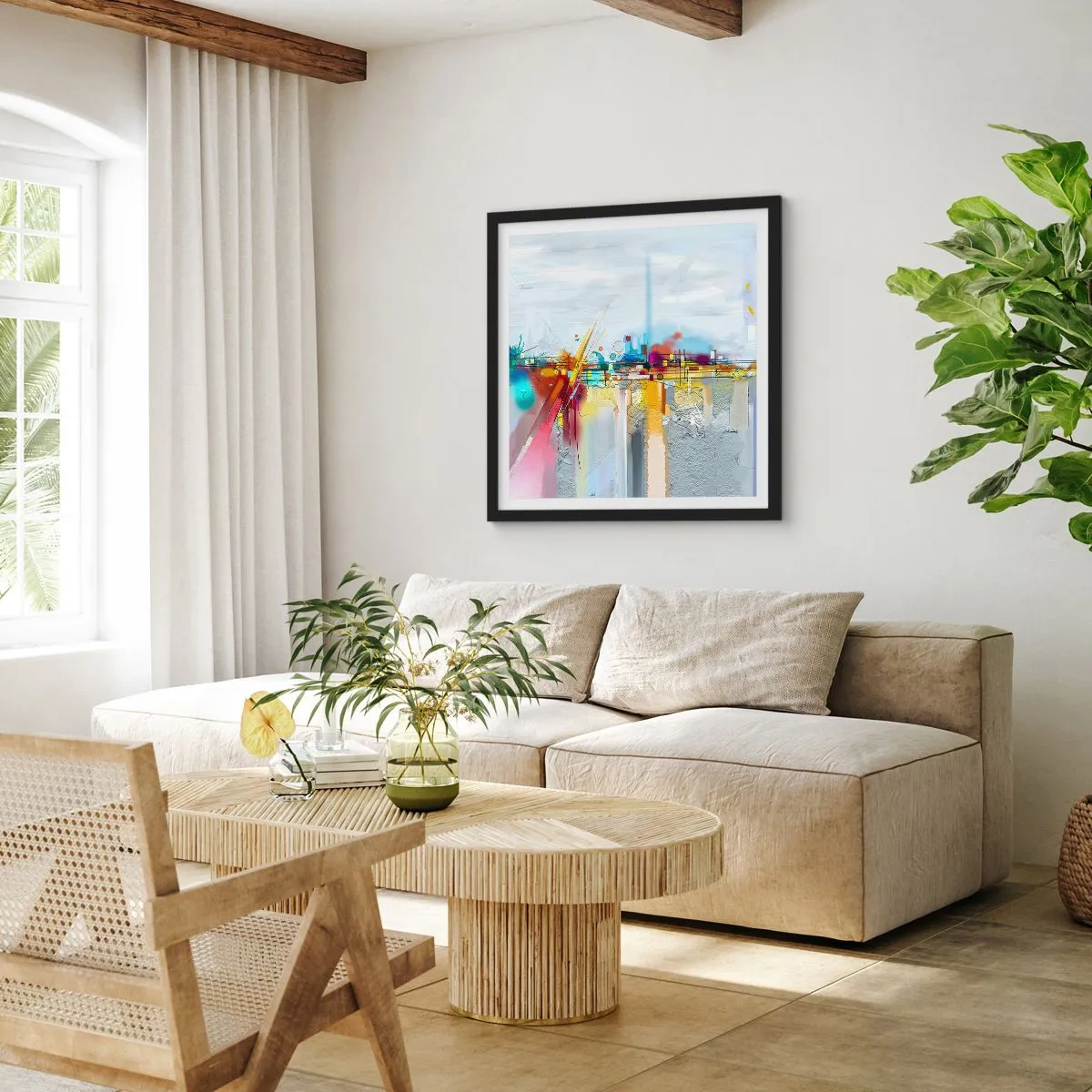 Poster in een zwarte lijst - Brug van vreugde bij de rivier van het leven - 50x50 cm