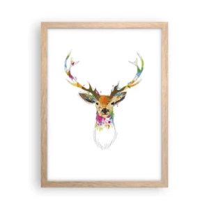 Een poster in een licht eiken lijst - Een zacht hert badend in kleur - 30x40 cm