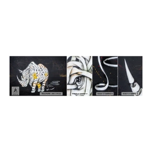Fotobehang Monster Zelfklevend Deluxe Sticker - Hardvochtigheid is een mythe - Abstractie, Neushoorn, Abstractie - 100x30 cm