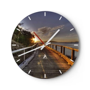 Wandklok - Klok - Een steiger over het water bij zonsondergang - 30x30cm - Ga, blijf naar de zon gaan - Moderne wanddecoratie voor woonkamer, keuken en slaapkamer ARTTOR