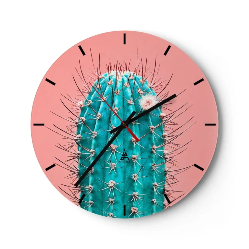 Wandklok - Klok - Close-up van een turquoise cactus op een roze achtergrond - 30x30cm - Kijk gewoon - Moderne wanddecoratie voor woonkamer, keuken en slaapkamer ARTTOR