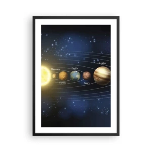 Poster in een zwarte lijst - Het zonnestelsel met planeten tegen de achtergrond van sterren - 50x70cm - Een van de tien - Moderne wanddecoratie voor woonkamer en slaapkamer ARTTOR