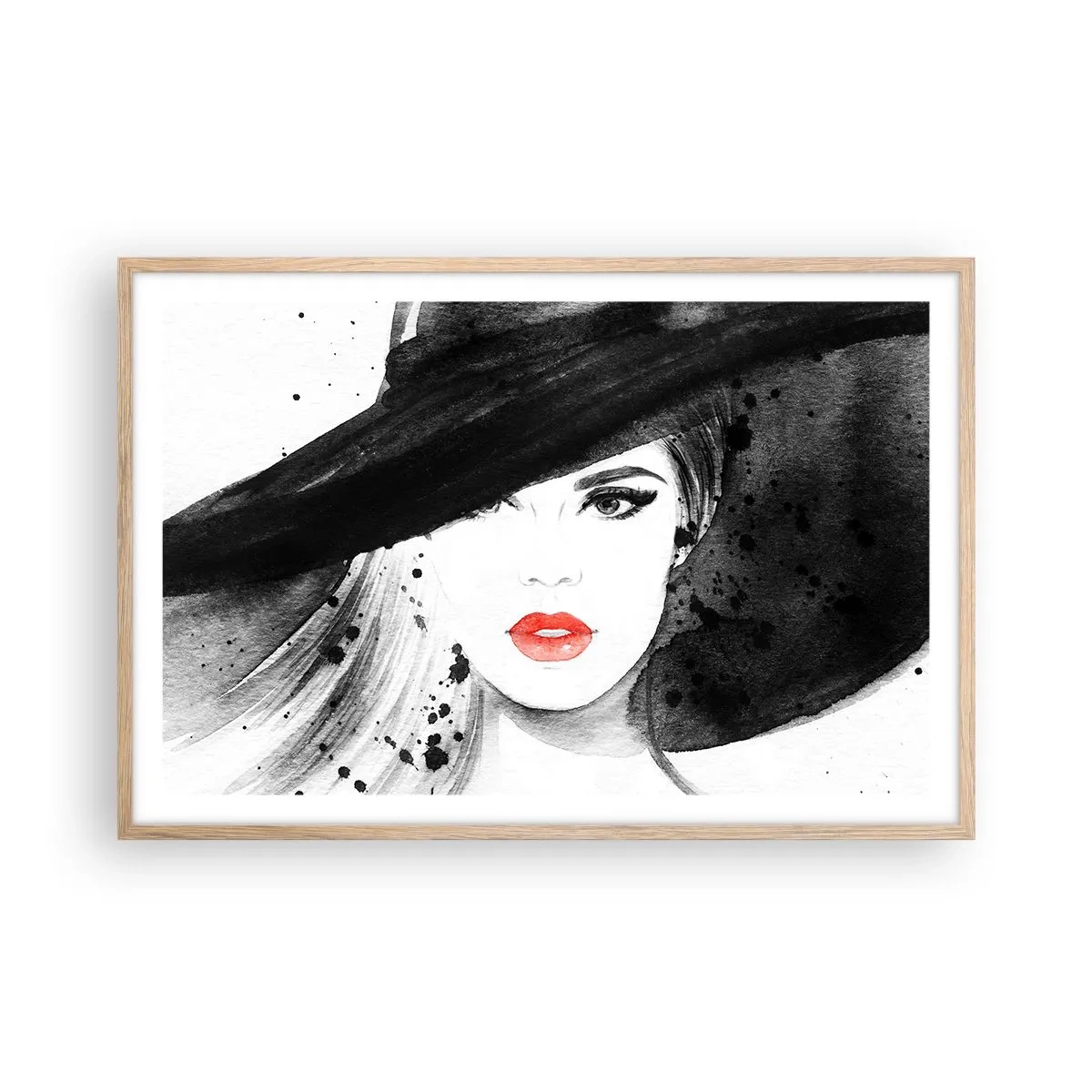 Een poster in een licht eiken lijst - Vrouw in het zwart - 91x61 cm