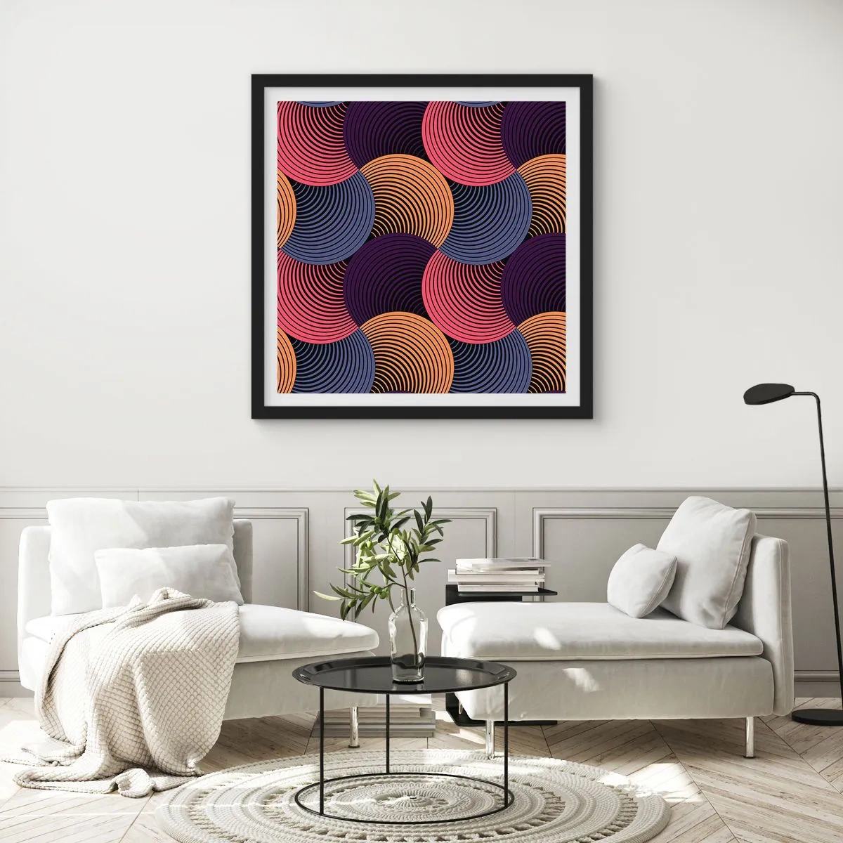 Poster in een zwarte lijst - In een cirkelvormig ritme - 30x30 cm