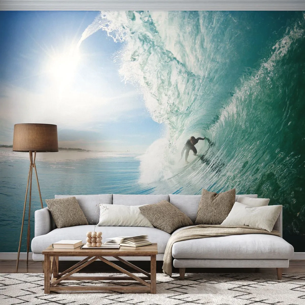 Zelfklevend Fotobehang Deluxe Sticker - Altijd op de golf - Landschap, Oceaan, Surfer - 250x175 cm