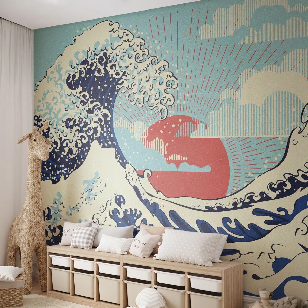 Fotobehang Standard Eco - Van Japanse inspiratie - Abstractie, Zee Golf, Zee - 400x280 cm