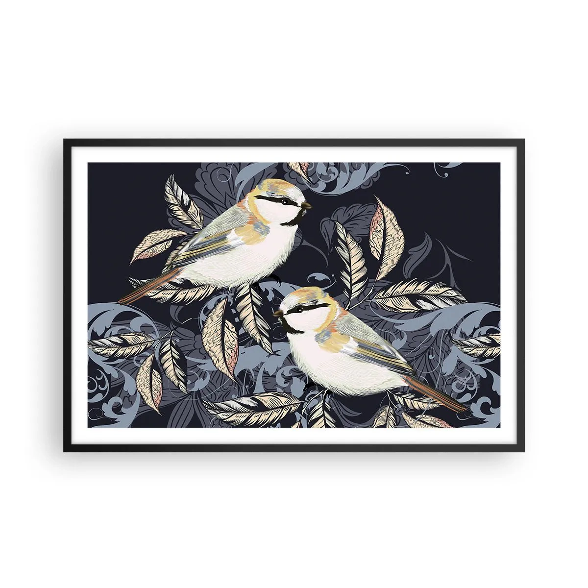 Poster in een zwarte lijst - Geel-blauwe triller - 91x61 cm