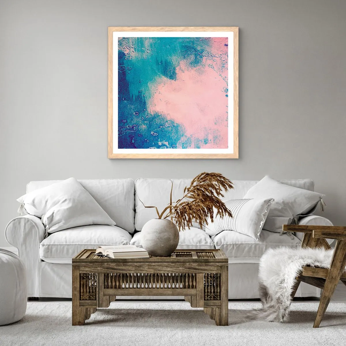 Een poster in een licht eiken lijst - Hemelse omhelzingen - 50x50 cm