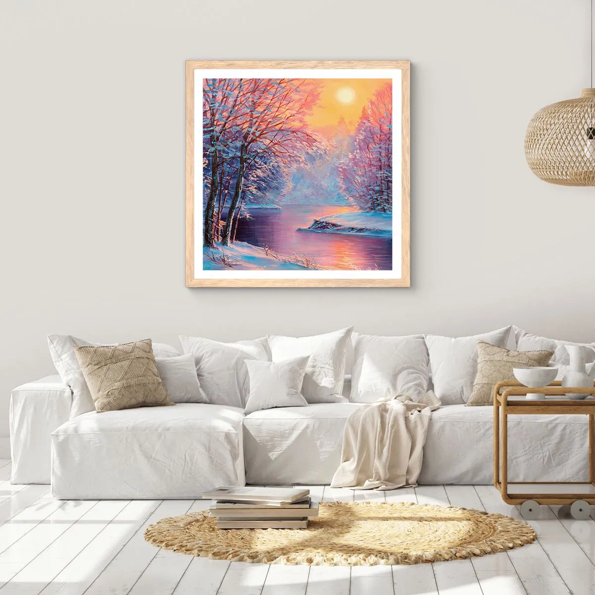 Een poster in een licht eiken lijst - De kleuren van de winter - 60x60 cm