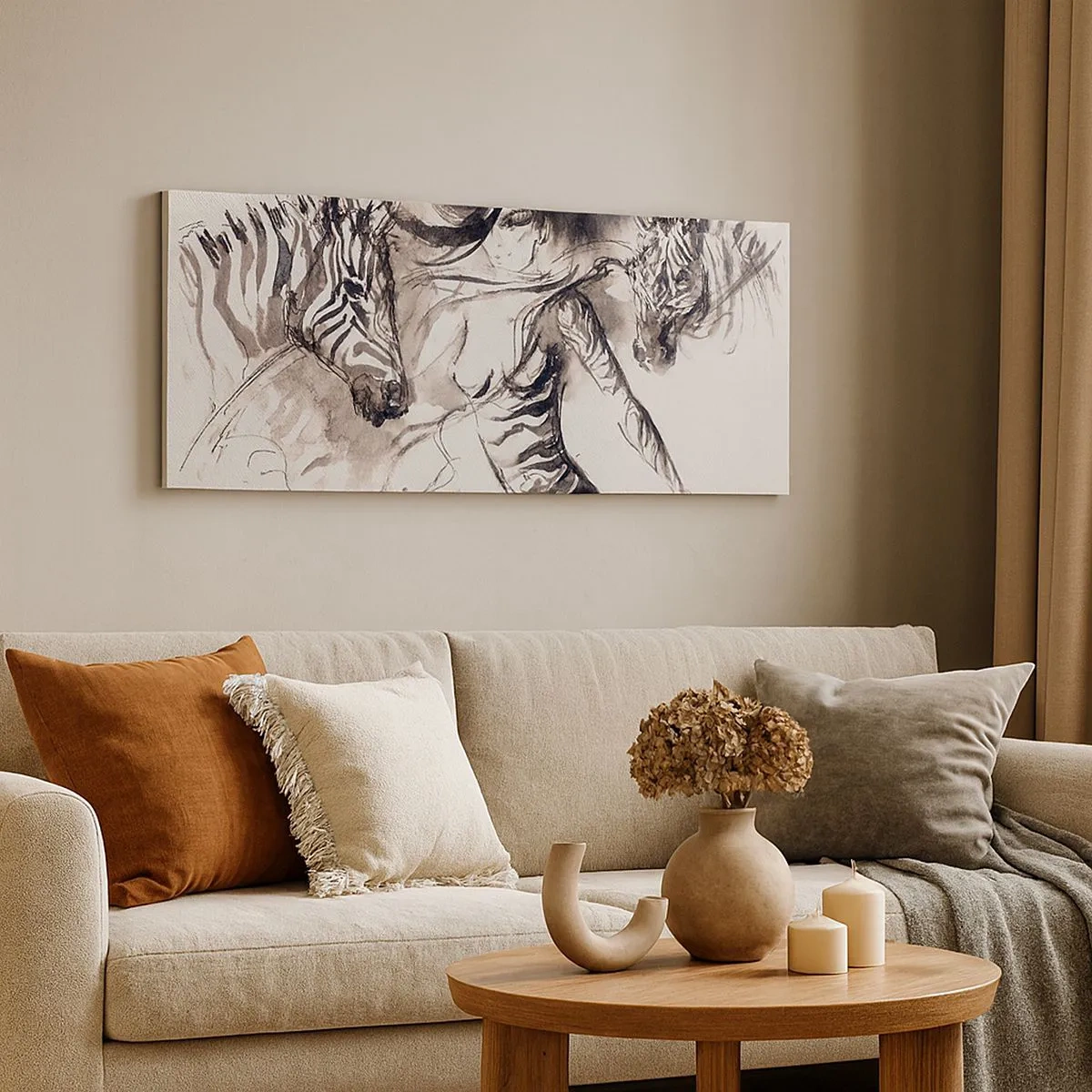 Schilderen op canvas - Dansend met de zebra's - 100x40 cm