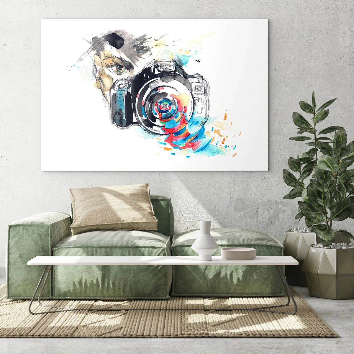 Schilderen op glas - Camera met abstracte kleurrijke elementen - 70x50cm - In het oog van de lens - Moderne wanddecoratie voor woonkamer en slaapkamer ARTTOR