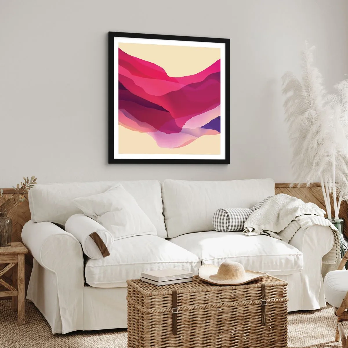 Poster in een zwarte lijst - Paarse golven - 60x60 cm