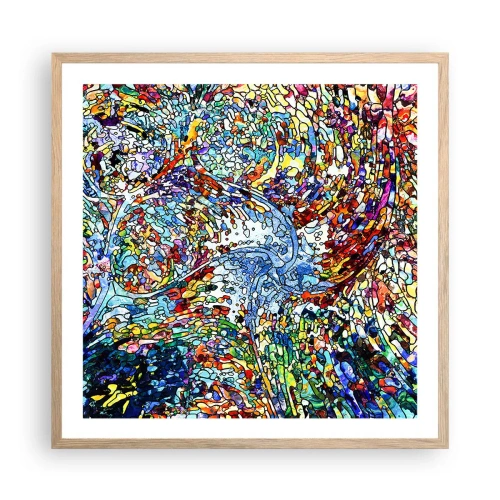 Een poster in een licht eiken lijst - Glas in lood druppel - 60x60 cm