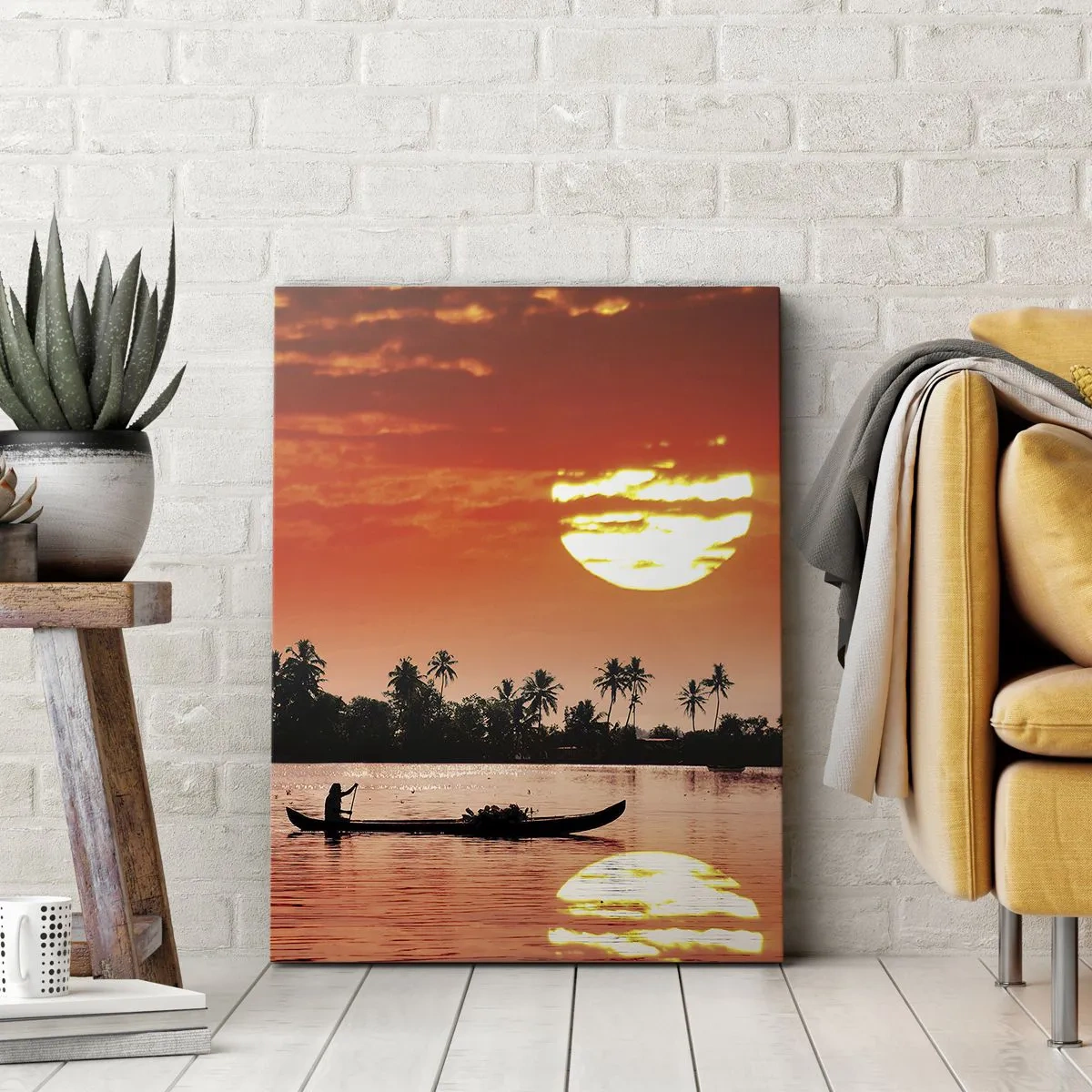Schilderen op canvas - De rust van de tropen bij zonsondergang - 65x120 cm