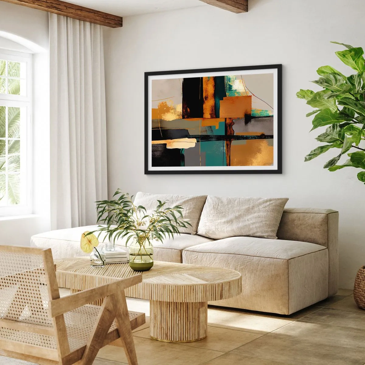 Poster in een zwarte lijst - Abstractie – licht en schaduw - 40x30 cm