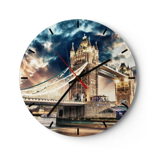 Wandklok - Klok - Tower Bridge 's nachts met een dramatische lucht - 30x30cm - Victoriaans rijksmonument - Moderne wanddecoratie voor woonkamer, keuken en slaapkamer ARTTOR