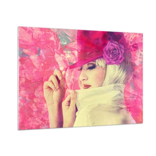 Schilderen op glas - Retro portret in een roze mist - 100x70 cm