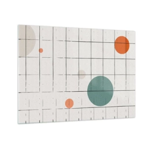 Schilderen op glas - Kleurrijke cirkels op een geometrisch raster van dunne lijnen - 70x50cm - Gevangen. Wij of zij? - Moderne wanddecoratie voor woonkamer en slaapkamer ARTTOR