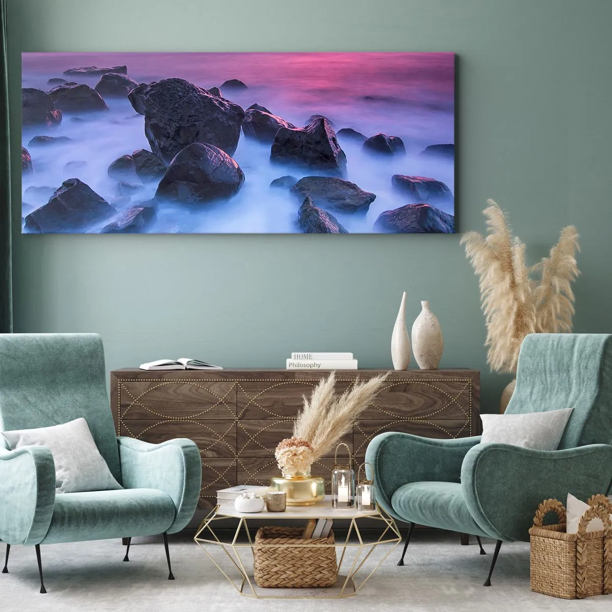 Schilderen op canvas - Geboorte in licht en mist - 100x40 cm