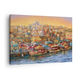 Schilderen op canvas - Schilderachtig panorama van Istanbul met uitzicht op de baai en de stad - 70x50cm - Istanboel verhaal - Moderne wanddecoratie voor woonkamer en slaapkamer ARTTOR