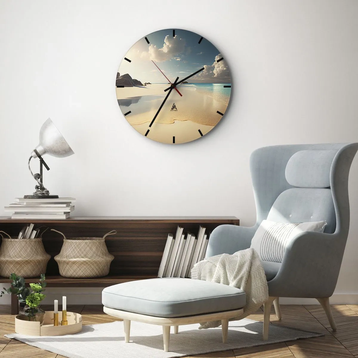 Wandklok - Klok - Tropisch strand met wit zand en turquoise water - 30x30cm - Een droomdag - Moderne wanddecoratie voor woonkamer, keuken en slaapkamer ARTTOR