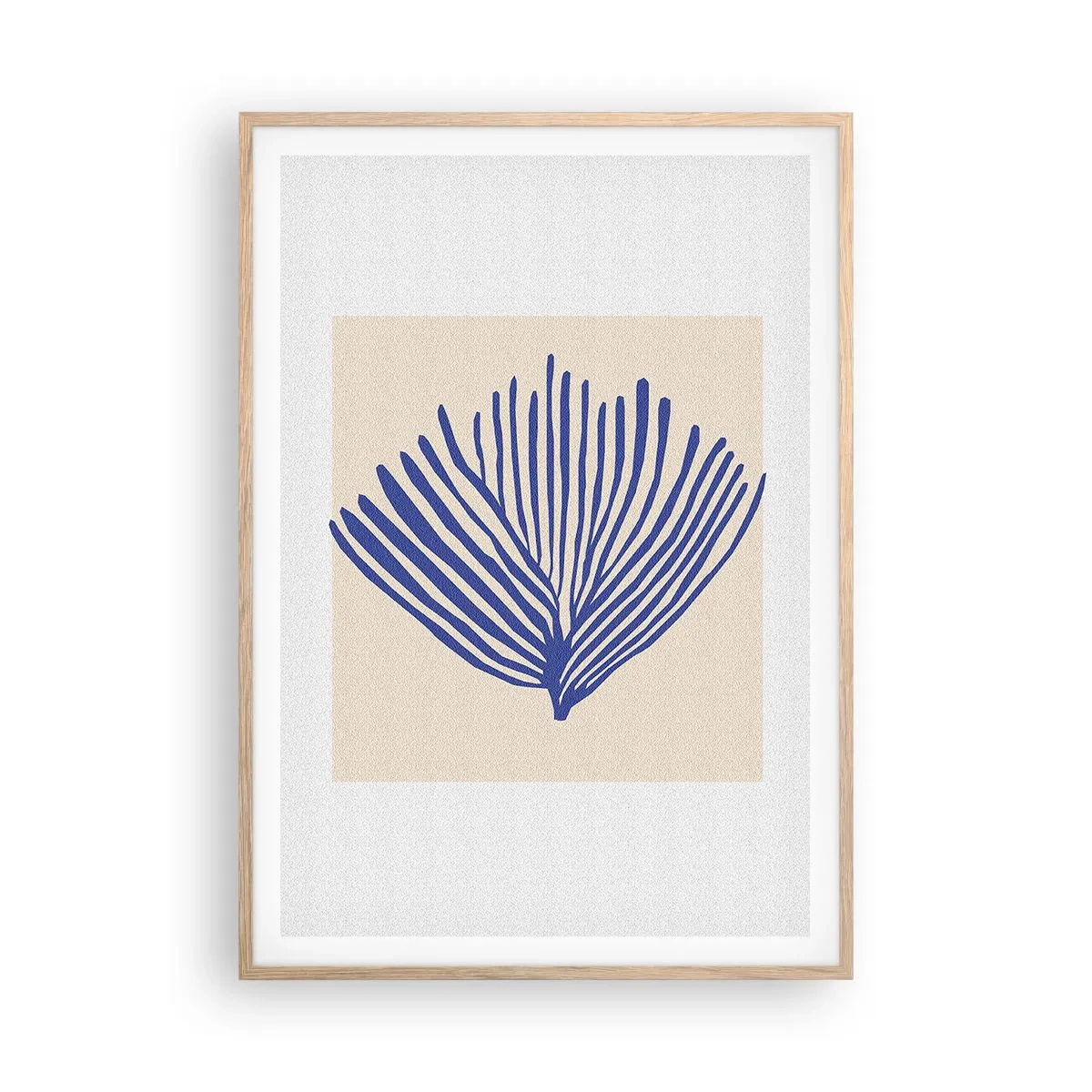 Een poster in een licht eiken lijst - Blauwe waaier - 70x100 cm