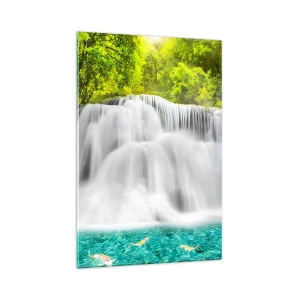 Schilderen op glas - Een schuimige waterval van groen naar azuurblauw - 80x120 cm