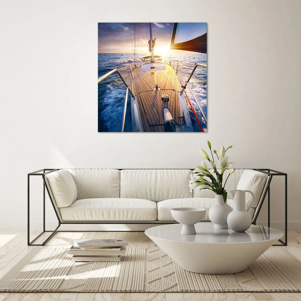 Schilderen op glas - Lopend op de golven - 70x70 cm